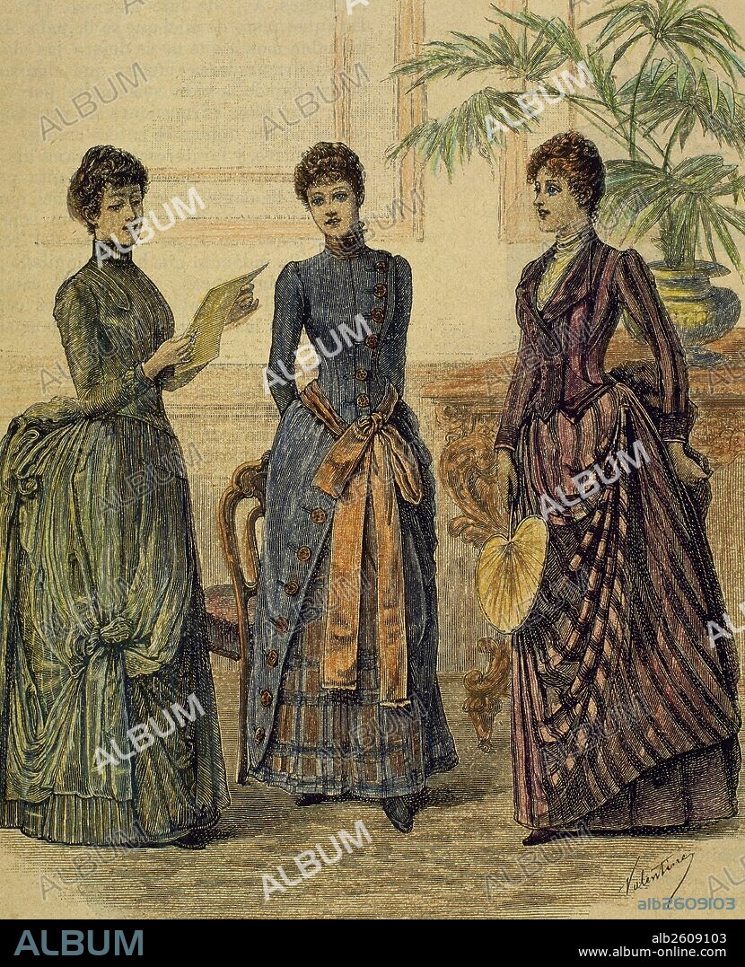 HISTORIA DEL MOVIMIENTO FEMINISTA. Mujeres pertenecientes a uno de los primeros grupos de mujeres feministas, constituidos a finales del siglo XIX, cuya aspiración máxima era la de conseguir el derecho de Sufragio para la mujer. Grabado coloreado (1888) .