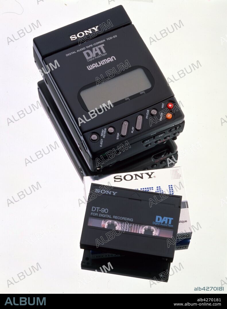Sony TCD-D3 Digital Audio Tape Recorder and cassette tape, (1991-92). The TCD-D3 was Sony's first portable DAT Recorder.