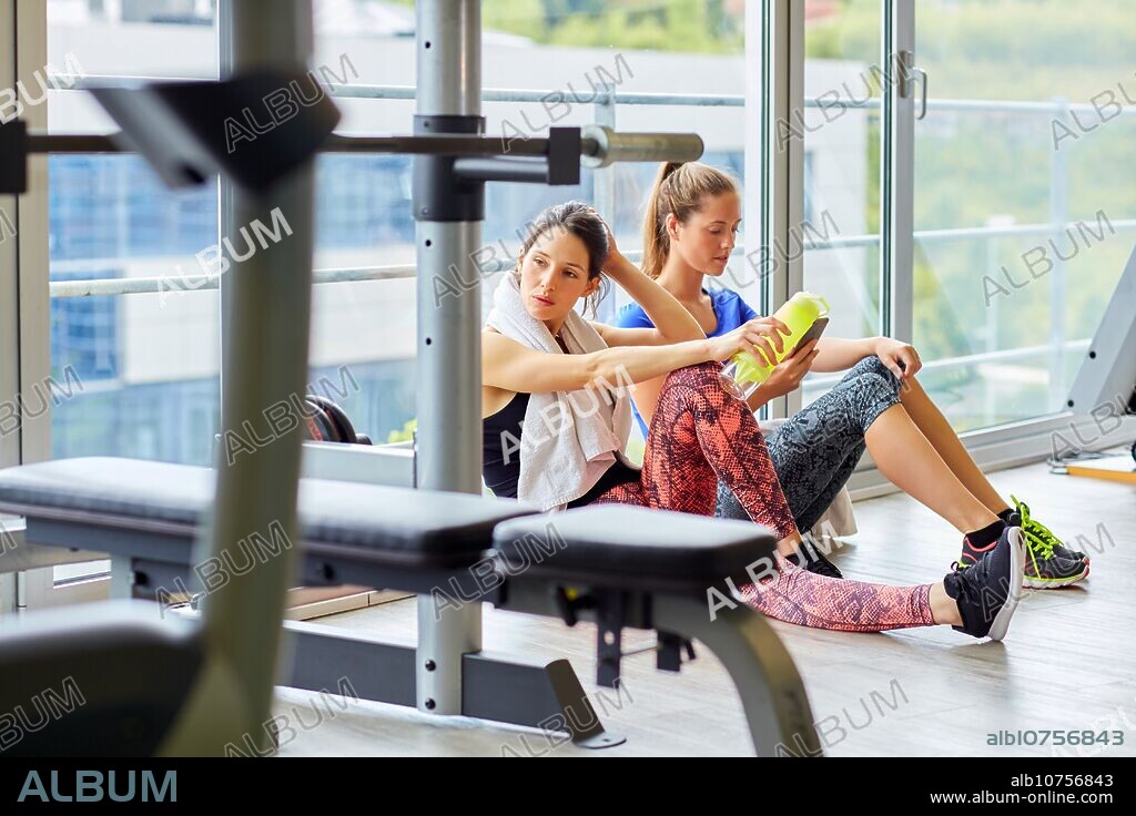 Women resting in the gym, Fitness, Gym, Donostia, San Sebastian, Spain, Europe.