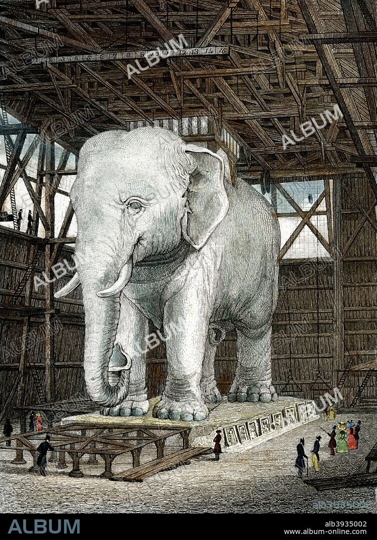 Model of the Elephant of the Place de la Bastille, c1834. Model in wood of the celebrated bronze elephant which Napoleon designed to erect in the Place de la Bastille, Paris.