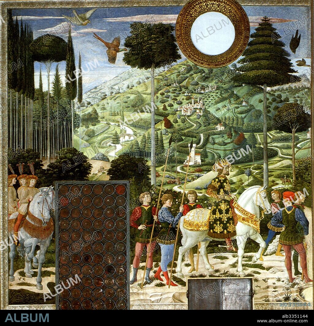 BENOZZO GOZZOLI. Three Wise Men. Procession of the Magus Balthasar (Fresco from the Magi Chapel of the Palazzo Medici Riccardi).