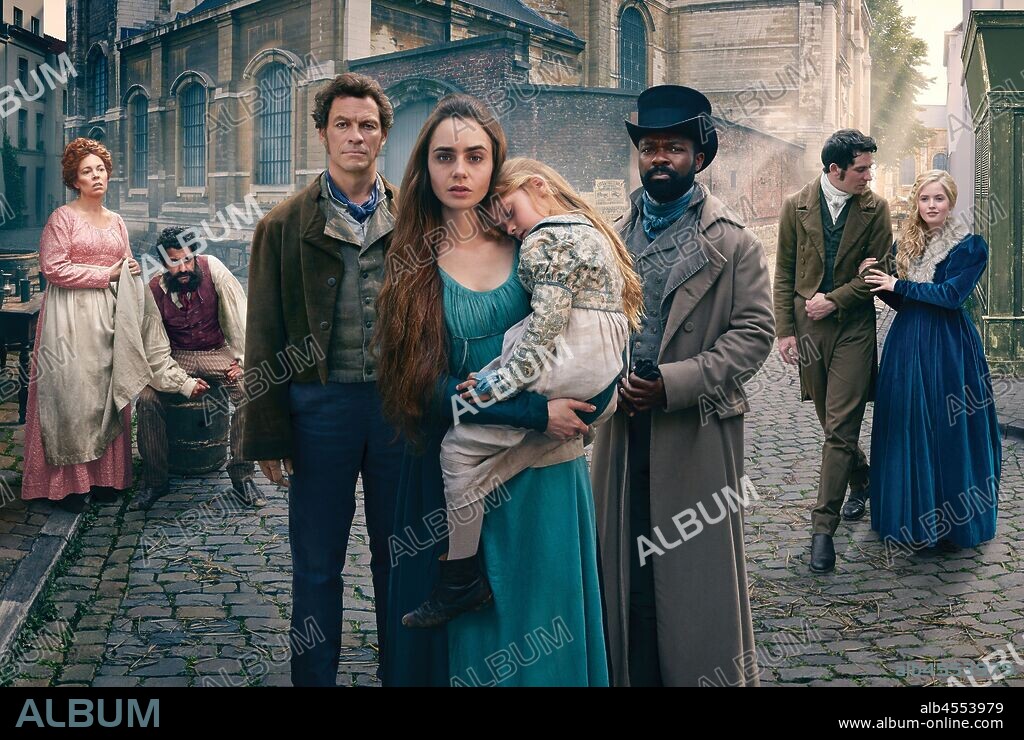 ADEEL AKHTAR, DAVID OYELOWO, DOMINIC WEST, ELLIE BAMBER, JOSH O'CONNOR, LILY COLLINS and OLIVIA COLMAN in LES MISERABLES, 2018, directed by TOM SHANKLAND. Copyright BBC ONE.