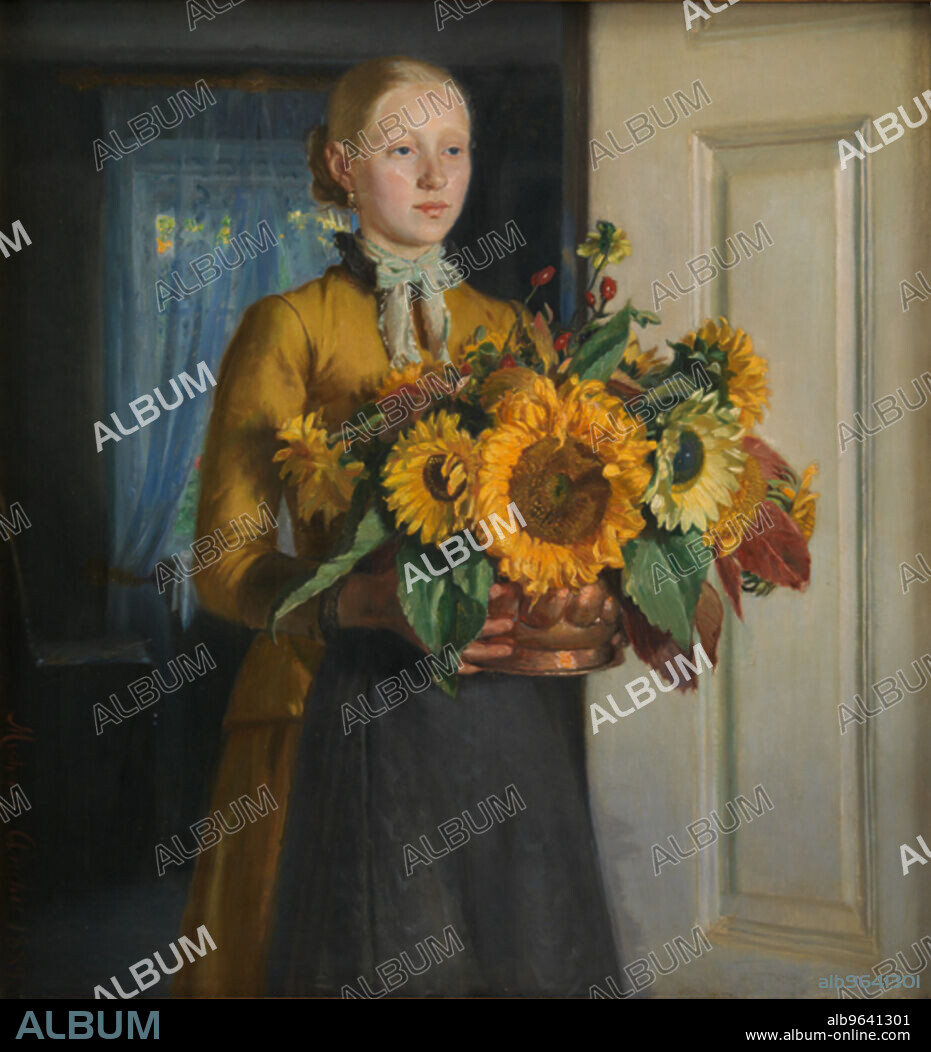 MICHAEL PETER ANCHER. A Girl with Sunflowers;The Girl with the Sunflowers, 1889.