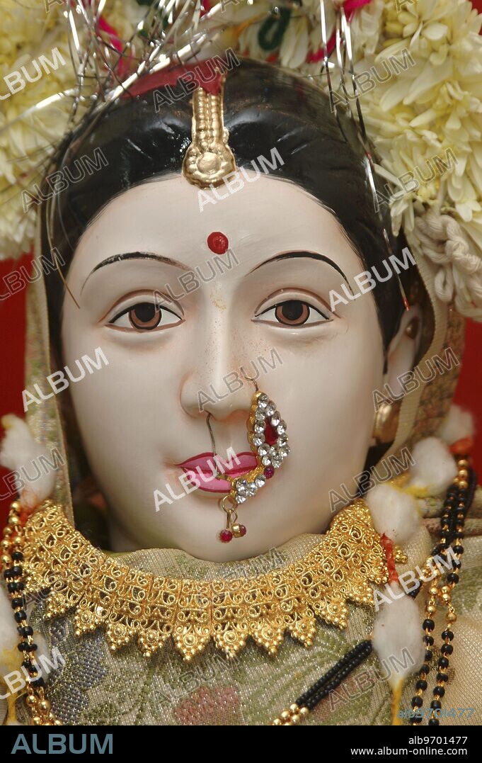 Thane, Maharashtra, India: Goddess Gauri during Ganesh ganpati Festival, the idol of unmarried women.