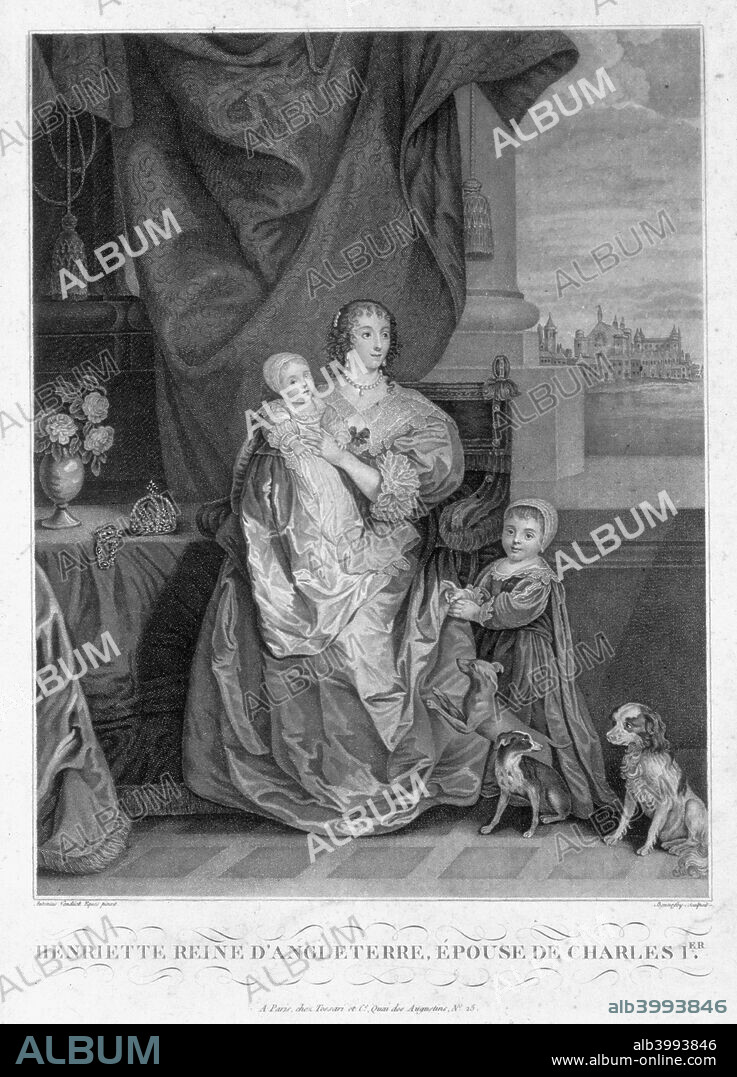 Henrietta Maria, Queen of King Charles I of England, with two of their children, c1630s (1880s). The youngest daughter of Henry IV of France, Henrietta Maria (1609-1669) married Charles I in 1625. They had nine children, including two Kings of England, Charles II and James II.
