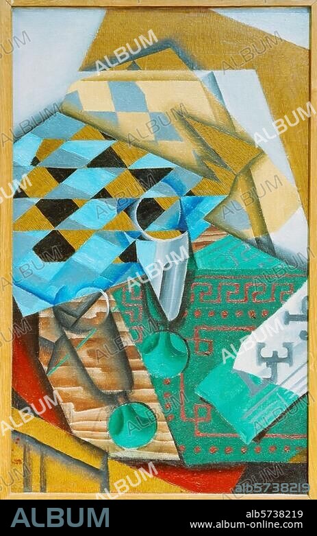 JUAN GRIS. Gris, Juan 1887-1927. "Das Schachbrett", 1914. Öl auf Leinwand mit Papiercollage, 61 × 38 cm. Sammlung Steegmann.