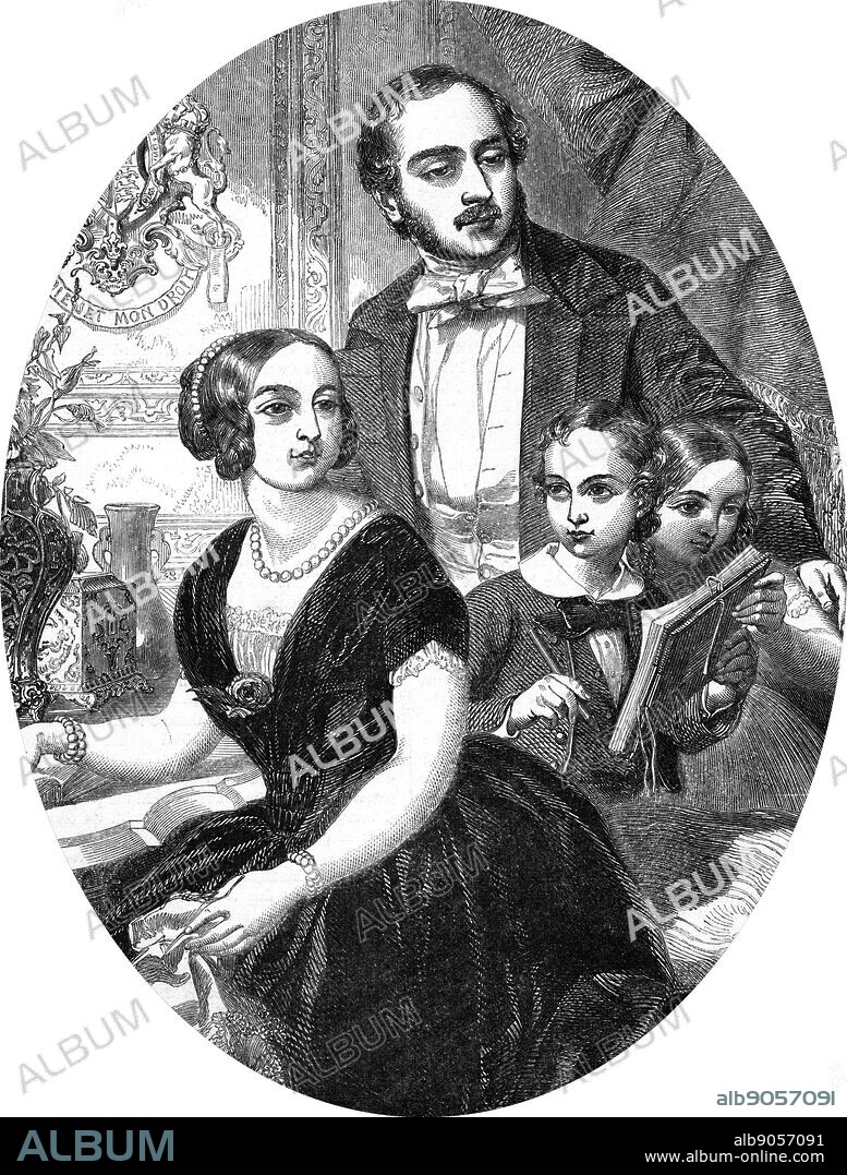Portrait of Queen Victoria (1819-1901) and Prince Albert (1819-1861) with their two eldest children Victoria, Princess Royal (1840-1901) and Edward VII of the United Kingdom (1841-1910). Dated 19th Century.