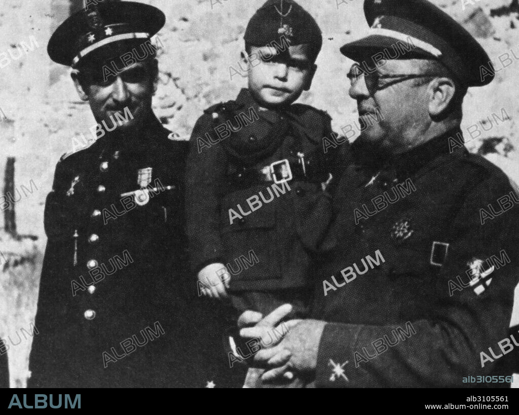 1936 Toledo, General Moscardo holding up the child Restitutus Alcazar, born during the siege. José Moscardó e Ituarte, 1st Count of the Alcazar of Toledo, Grandee of Spain (1878 – 1956) military Governor of Toledo Province during the Spanish Civil War. He sided with the Nationalist army fighting the Republican government and his most notable action was the defence and holding of the Alcazar of Toledo against Republican forces.