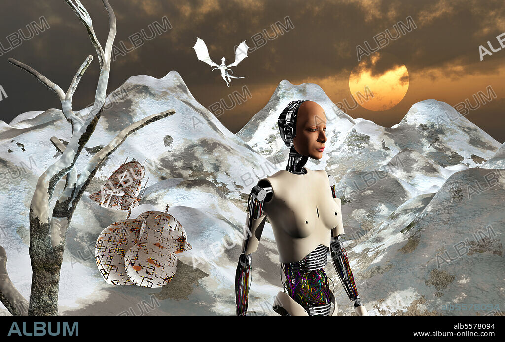 A place where sci-fi and fantasy meet. A crashed spaceship in the mountains of an alien world dominated by dragons.