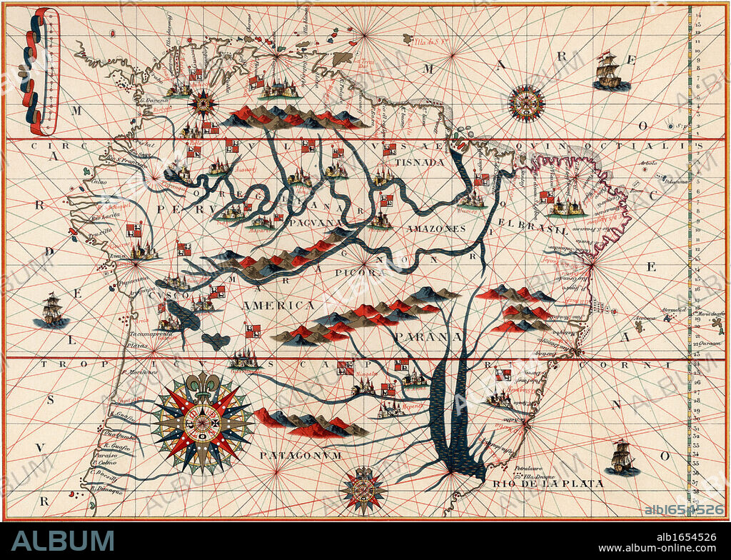 Amazon and the River Plate. From a Spanish map of South America 1582.