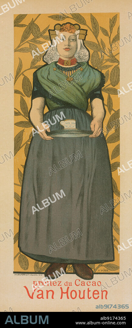 ADOLPHE WILLETTE. Affiche pour le "Cacao Van Houten"., c1896. [Publisher: Imprimerie Chaix; Place: Paris].