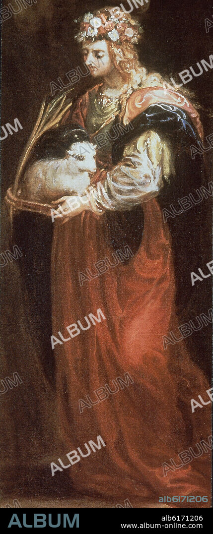 FRAY JUAN ANDRES RICCI (1600-1681) FRAY JUAN RIZI. SANTA INES - SIGLO XVII - 96X41 - Nº PRADO 7636 - BARROCO ESPAÑOL -.