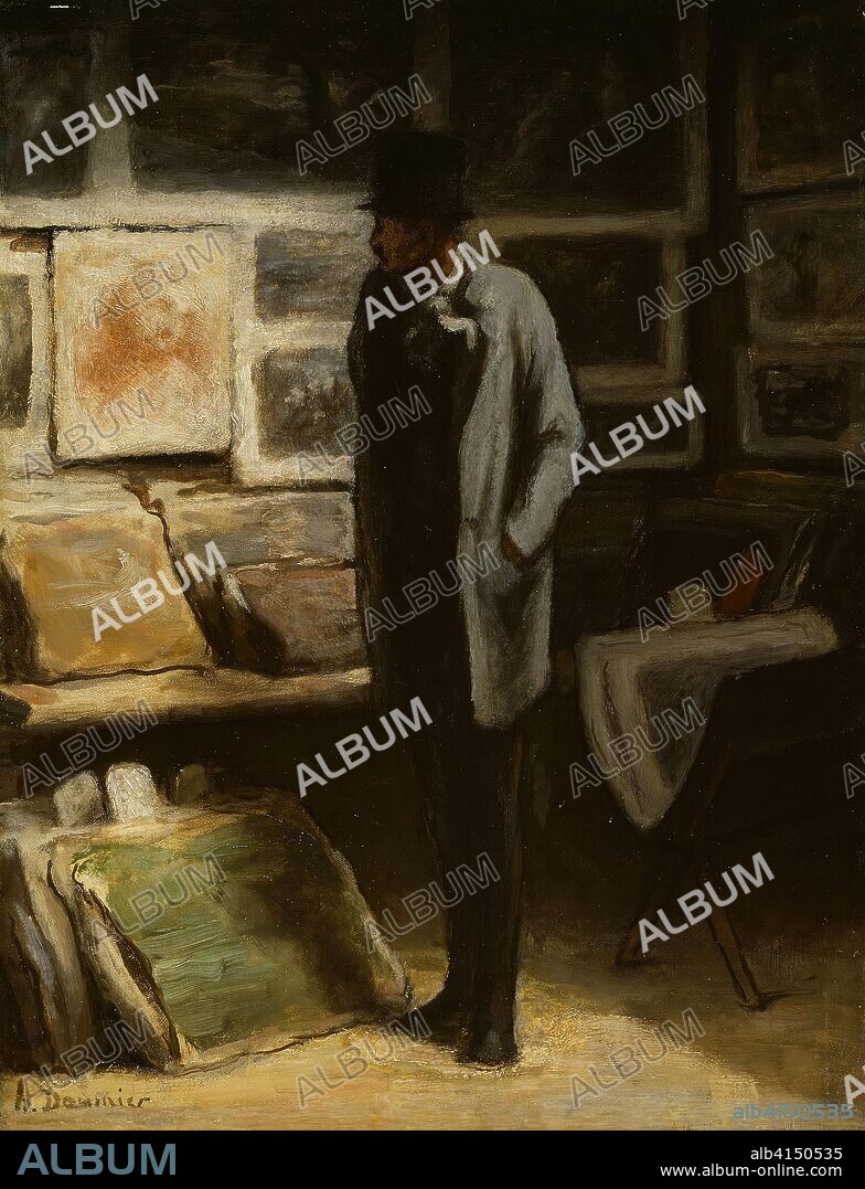 HONORE DAUMIER. The Print Collector. Honoré Victorin Daumier; French, 1808-1879. Date: 1852-1868. Dimensions: 16 5/8 × 13 in. (42.3 × 33 cm). Oil on cradled panel. Origin: France.