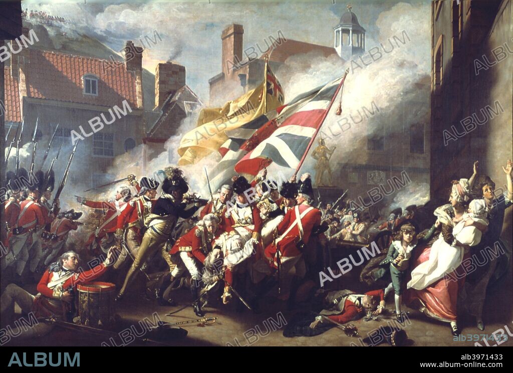 'The Death of Major Peirson, 6 January 1781', 1783. France invaded Jersey on 5 January 1781 and, following the fall of its capital St Helier, the governor surrendered the island. Found in The Tate Britain archive.