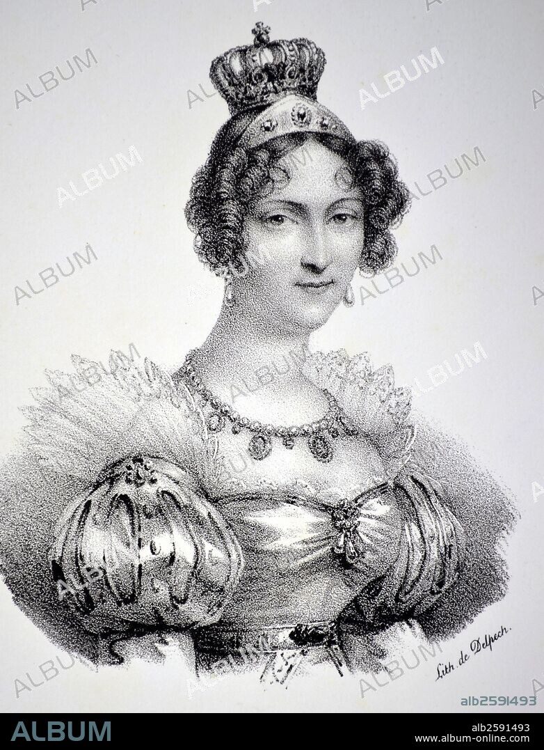 Hortense de Beauharnais (1783-1837) stepdaughter and sister-in-law of Napoleon I. Queen Consort of Holland 1806-1810. Mother of Napoleon III. Lithograph, Paris, 1832  Photo by: .