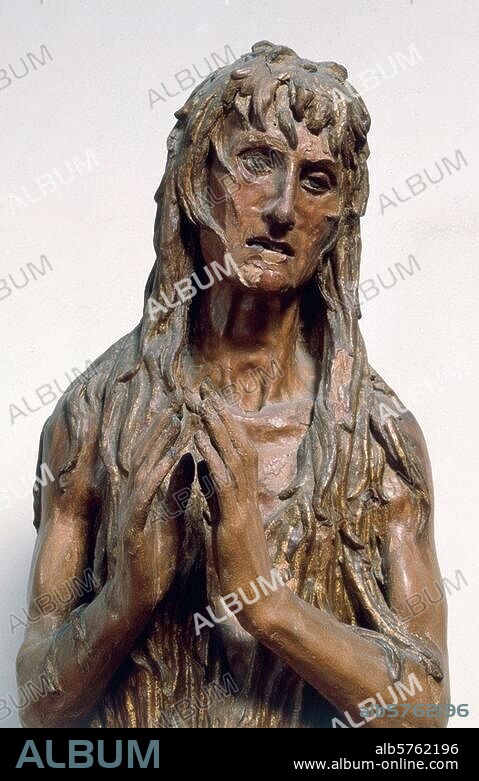 Donatello, eigentl. Donato di Niccolo di Betto Bardi um 1386 - 1466. "Maria Magdalena", um 1455. Ausschnitt: Kopf. Holz, bemalt, Höhe 188 cm. Vormals im Baptisterium in Florenz. Florenz, Museo dell'Opera del Duomo.