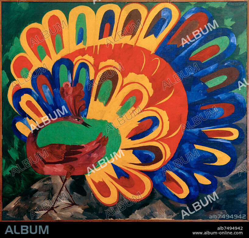 NATALIA SERGEJEWNA GONTSCHAROWA. Gontscharowa, Natalija Sergejewna 1881-1962. "Pfau unter strahlender Sonne (Ägyptischer Stil) ", 1911. Öl auf Leinwand, 129 × 144 cm. Inv. Nr. Sch.-10931 (1929). Moskau, Staatliche Tretjakow-Galerie.