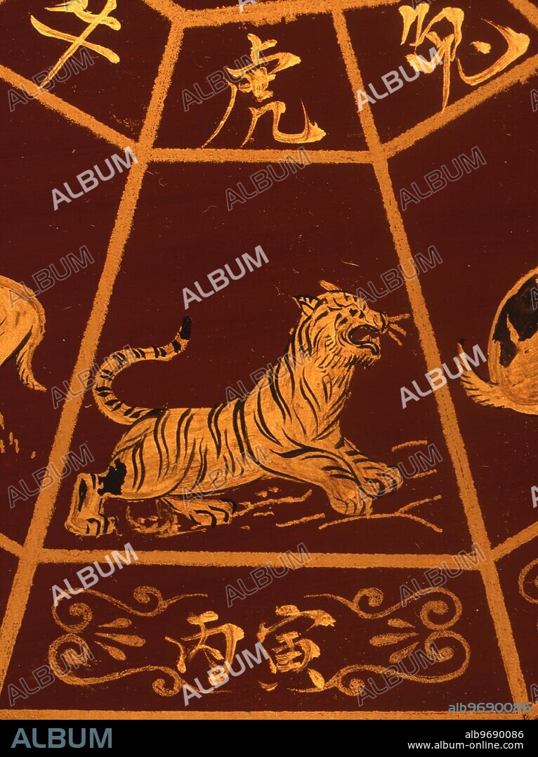The Chinese symbolic animal Tiger, the equivalent of Gemini. painted lacquerwork from Beijing.