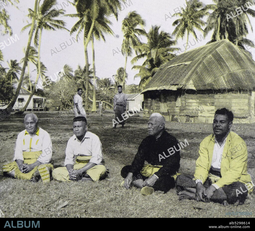 Tongan men in traditional clothes. 1950.