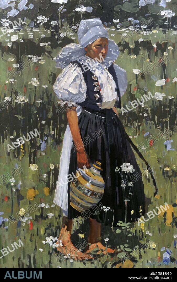 ARTE SIGLO XX. REPUBLICA CHECA. JOZA UPRKA (1861-1940). Artista checo. "Mujer de Myjava", 1909 (Eslovaquia). Oleo sobre madera. Galería Nacional de Praga. República Checa.