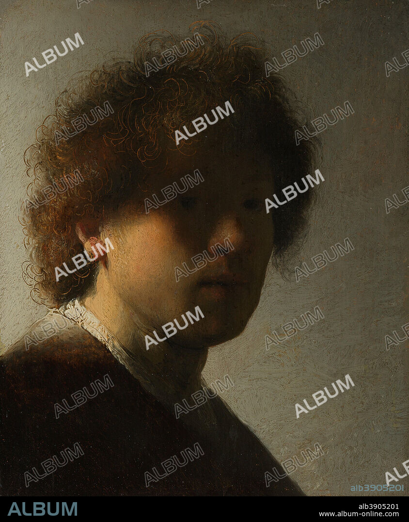 REMBRANDT. Self-portrait. Date/Period: Between 1628 and 1629. Painting. Oil on oak panel. Height: 22.6 cm (8.8 in); Width: 18.7 cm (7.3 in).
