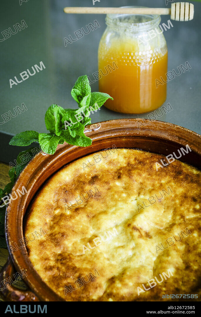 -Greixonera De Brossat - traditional Mallorcan cottage cheese casserole, Mallorca, Balearic Islands, Spain.