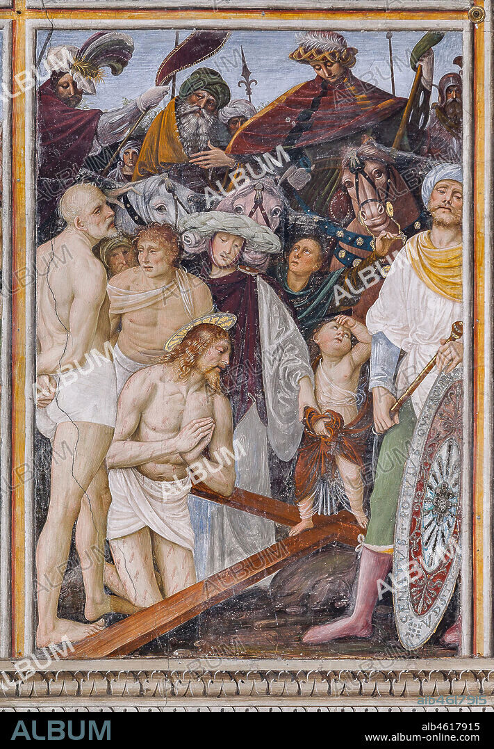 Varallo Sesia, Church of Santa Maria delle Grazie: frescoes of the Gaudenzio Ferrari wall "The life and the Passion of Christ", by Gaudenzio Ferrari, 1513. Detail of "Christ praying before the Cross".