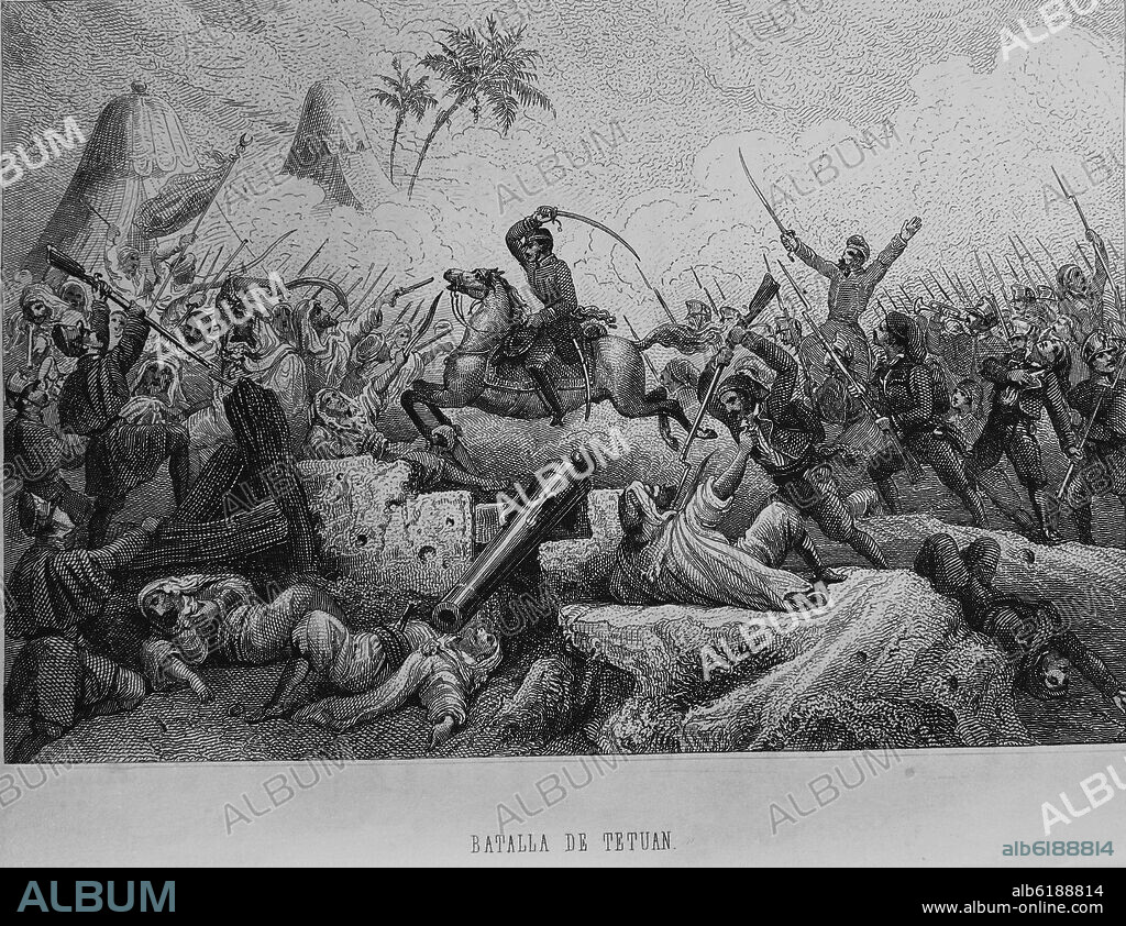 BATALLA DE TETUAN EL 4 DE FEBRERO DE 1860 - GRABADO SIGLO XIX.