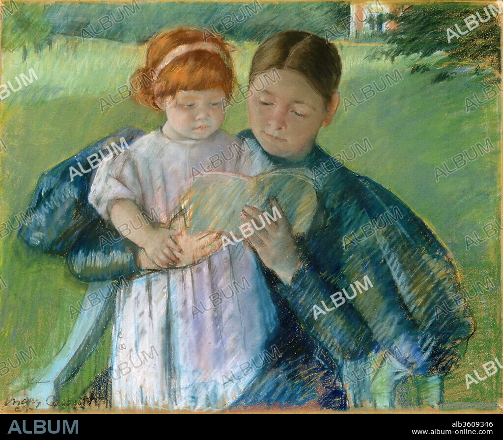 Nurse Reading to a Little Girl. Artist: Mary Cassatt (American, Pittsburgh, Pennsylvania 1844-1926 Le Mesnil-Théribus, Oise). Dimensions: 23 5/8 x 28 3/4 in. (60 x 73 cm). Date: 1895.
In 1894, Cassatt purchased and renovated the Château de Beaufresne at Mesnil-Theribus, about fifty miles northwest of Paris. It became her country retreat for the rest of her life. Her increased interest in landscape settings in her pastels may reflect an appreciation of the outdoors cultivated at the château. Most of Cassatt's pastels, like this one, have retained their original brilliance, while her papers, which were colored with unstable dyes, have faded.