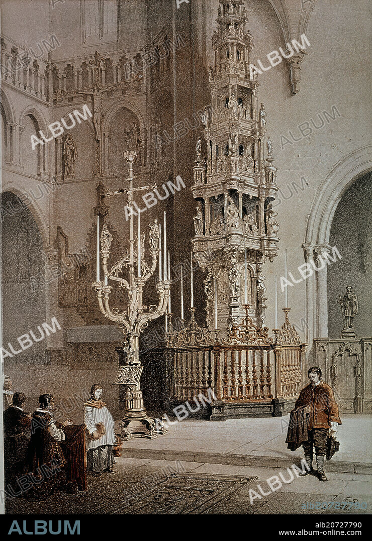 FRANÇOIS STROOBANT (1819/1916). TABERNACULO DE LA IGLESIA DE SAN LEONARDO EN L EAU (BELGICA) - GRABADO SIGLO XIX.