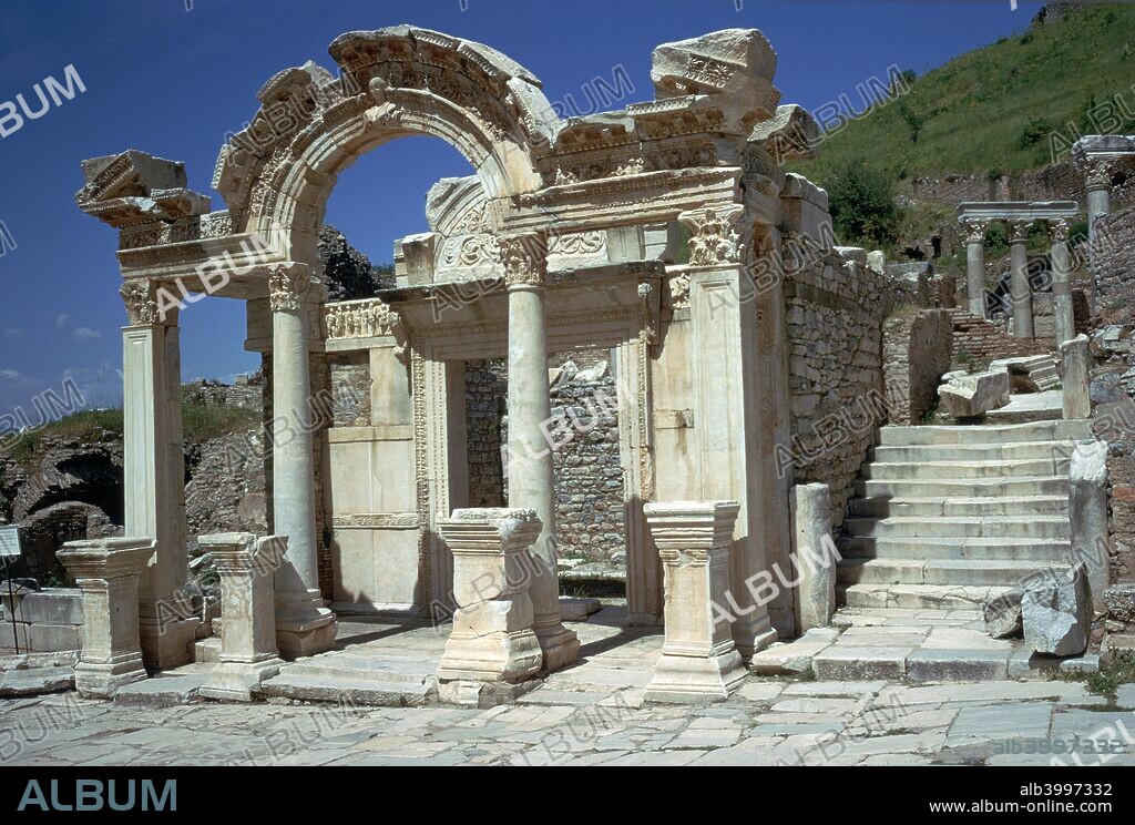The Corinthian style temple of Hadrian (24 January 76 -10 July 138) in Ephesus, which consists of a cella and a porch, 2nd century.