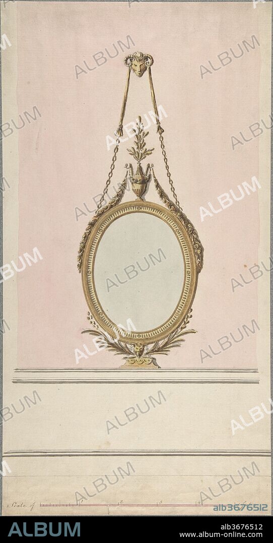 Design for an Oval Mirror. Artist: John Yenn (British, London (?) 1750-1821 London). Dimensions: sheet: 15 5/8 x 8 1/4 in. (39.7 x 21 cm). Date: late 18th-early 19th century.