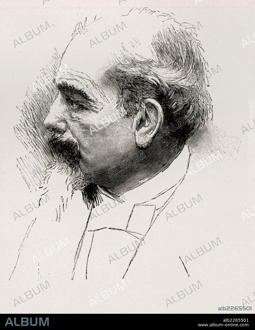 Jerónimo Miguel Suñol Pujol (1840-1902), escultor español del romanticismo. Último dibujo inacabado de Alfredo Perea Rojas (1839-1895). Grabado de 1902.