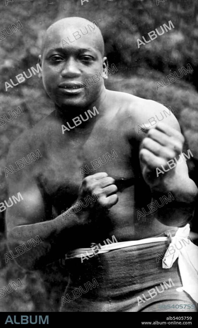 John Arthur Johnson (March 31, 1878 - June 10, 1946) was the first African-American world heavyweight boxing champion (1908-15). He had a unique fighting style, which was not customary to boxing during this time. He would fight defensively, waiting for his opponents to tire out. He would continuously dodge their punches, and quickly strike back with a blow of his own. He often made his fights look effortless, but when pushed he could also display some powerful moves, and punches. He was an early example of the celebrity athlete in the modern era, appearing regularly in the press and later on radio and in motion pictures. On June 10, 1946, he died in a car crash after racing angrily from a diner that refused to serve him. He was 68 years old. During his boxing career, he fought 114 fights, winning 80 matches, 45 by knockouts. He was inducted into the Boxing Hall of Fame in 1954, and is on the roster of both the International Boxing Hall of Fame and the World Boxing Hall of Fame. Bain News Service, 1910-15.