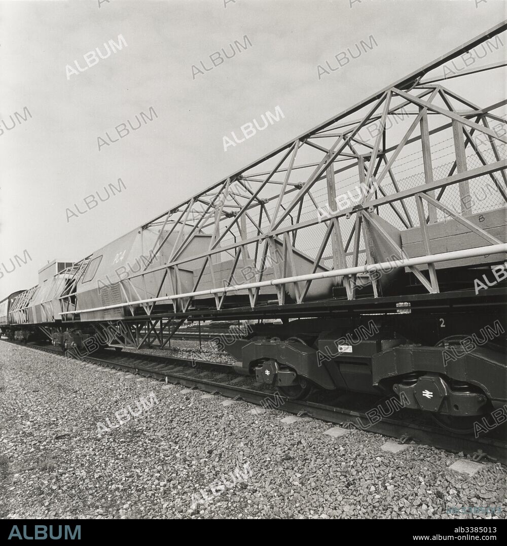 A coach used to simulate an Advance Passenger Train passenger coach during a Bogie trial.
