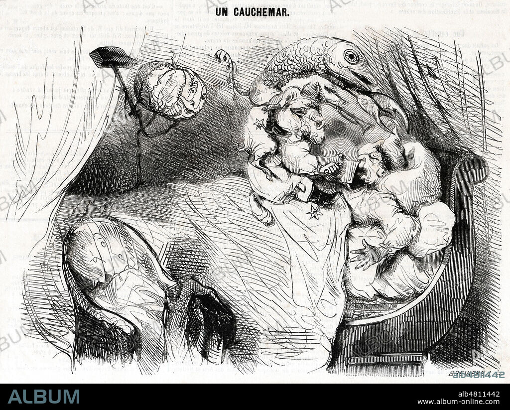 Un cauchemar. Caricature de Louis-Henri BREVIERE (1797-1869) pour La Semaine du 15 aout 1847. Credit : Collection Jonas/Kharbine-Tapabor.