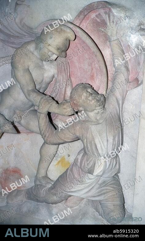 >Alexandersarkophag< (4. Viertel 4. Jh. v. Chr.) mit der Darstellung der Schlacht Alexander des Großen gegen Dareios III. Istanbul, Archäologisches Museum (Türkei).