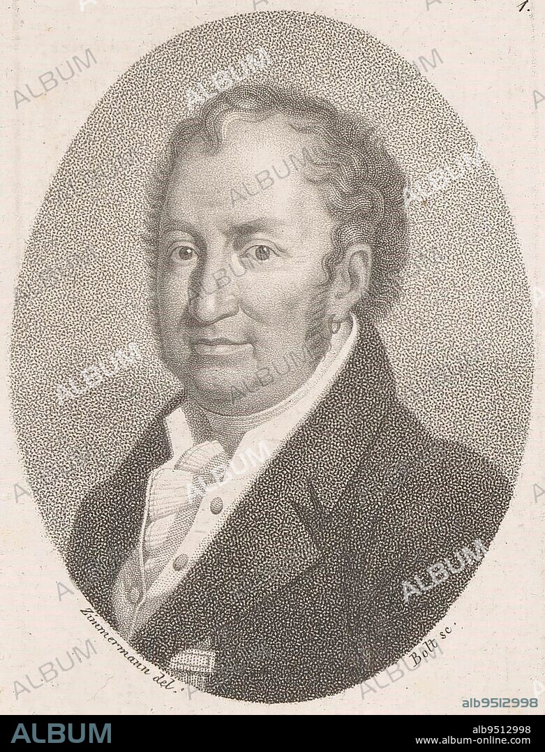 Portrait of Maximilian I Joseph, King of Bavaria, Johann Friedrich Bolt, after Clemens von Zimmermann, c. 1800 - 1836, Numbered top right: 1., print maker: Johann Friedrich Bolt, (mentioned on object), intermediary draughtsman: Clemens von Zimmermann, (mentioned on object), Berlin, c. 1800 - 1836, paper, h 107 mm - w 73 mm.