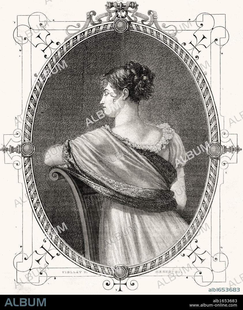 Madame Recamier, Jeanne Francoise Julie Adelaide Bernard, Mme Recamier aka Juliette(1777-1849) Celebrated French beauty.Engraved by Hebert after E. Viollat.From "Histoire de la Revolution Francaise" by Louis Blanc.
