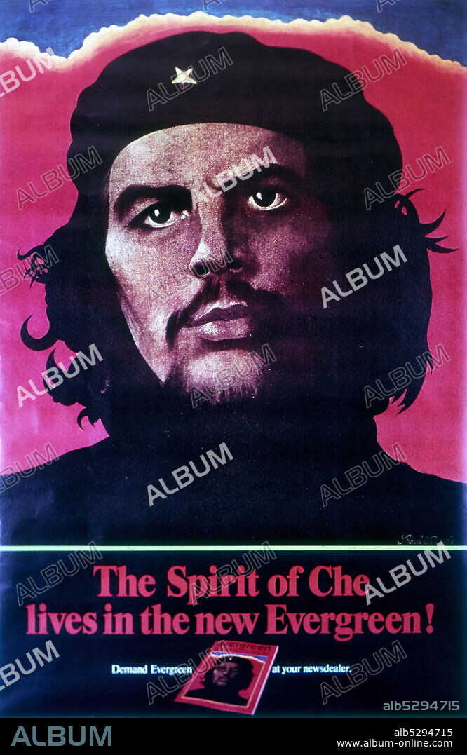 Poster depicting the south american revolutionary, Che Guevara. Ernesto 'Che' Guevara (1928 - 1967) was an Argentine Marxist revolutionary, physician, author, guerrilla leader, diplomat, and military theorist. A major figure of the Cuban Revolution, his stylized visage has become a ubiquitous countercultural symbol of rebellion and global insignia in popular culture..