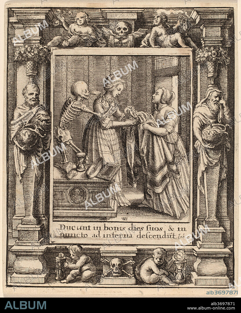 WENCESLAUS HOLLAR AFTER HANS HOLBEIN THE YOUNGER AFTER ABRAHAM VAN DIEPENBEECK. Bride. Dated: 1651. Medium: etching with border "Democritus and Heraclitus" (Pennington 233A).