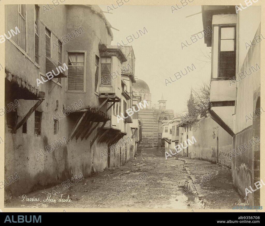 S 89. The straight street. Damascus. (title on object), Syria (series title), Damas rue droute, Bonfils. (title on object), A street view of Damascus. The photograph is part of the series of photographs of Syria collected by Richard Polak., Bonfils, Damascus, c. 1867 - c. 1876, photographic support, paper, albumen print, height 220 mm × width 274 mmheight 442 mm × width 556 mm.