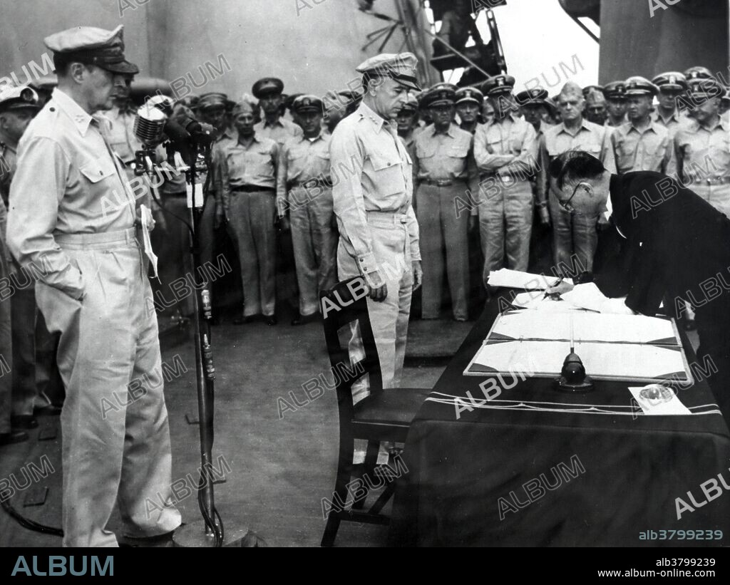 Japanese foreign affairs minister Mamoru Shigemitsu signs the Japanese Instrument of Surrender on board USS Missouri as General Richard K. Sutherland watches, September 2, 1945. On August 6, 1945, the United States dropped an atomic bomb on the city of Hiroshima. Late in the evening of August 8, 1945, in accordance with the Yalta agreements, but in violation of the Soviet-Japanese Neutrality Pact, the Soviet Union declared war on the Empire of Japan, and soon after midnight on August 9, 1945, the Soviet Union invaded the Imperial Japanese puppet state of Manchukuo. Later that day, the United States dropped another atomic bomb, this time on the city of Nagasaki. The combined shock of these events caused Emperor Hirohito to intervene and order the Big Six to accept the terms for ending the war that the Allies had set down in the Potsdam Declaration.