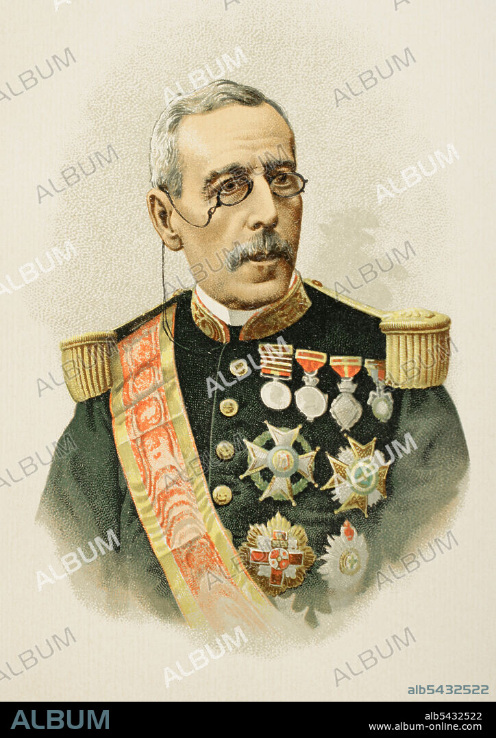 Joaquín Jovellar y Soler (1818-1892). Militar y político español. Presidente del gobierno de España en 1875. Gobernador y Capitán General de Cuba (1873-1874 y 1876-1878). Capitán general de Filipinas entre 1883 y 1885. Retrato. Cromolitografía. Historia General de España, por Miguel Morayta. Tomo IX. Madrid, 1896.
