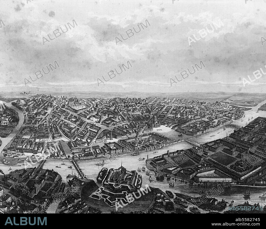 ANONYM. St. Petersburg (heute Leningrad). "Petersburg". (Gesamtansicht aus der Vogelschau). Stahlstich, unbez., um 1850. 15,3 × 19 cm. Berlin, Sammlung Archiv für Kunst und Geschichte.