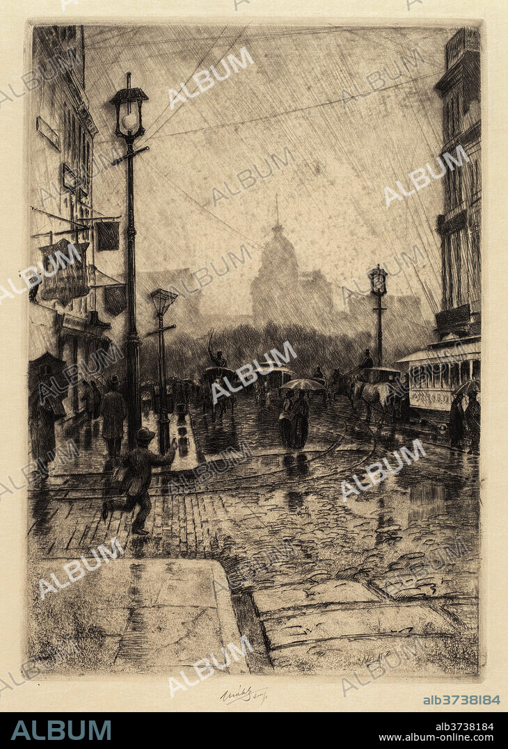 CHARLES FREDERICK WILLIAM MIELATZ. Rainy Day, Broadway. Dated: probably 1890. Medium: etching and aquatint.