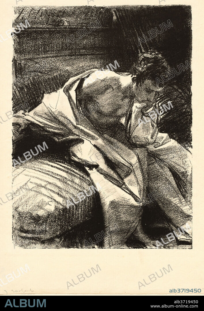 JOHN SINGER SARGENT. Study of a Seated Man. Dated: 1895. Dimensions: plate: 29.53 × 21.91 cm (11 5/8 × 8 5/8 in.)  sheet: 41.59 × 26.67 cm (16 3/8 × 10 1/2 in.). Medium: transfer lithograph in black on laid paper.