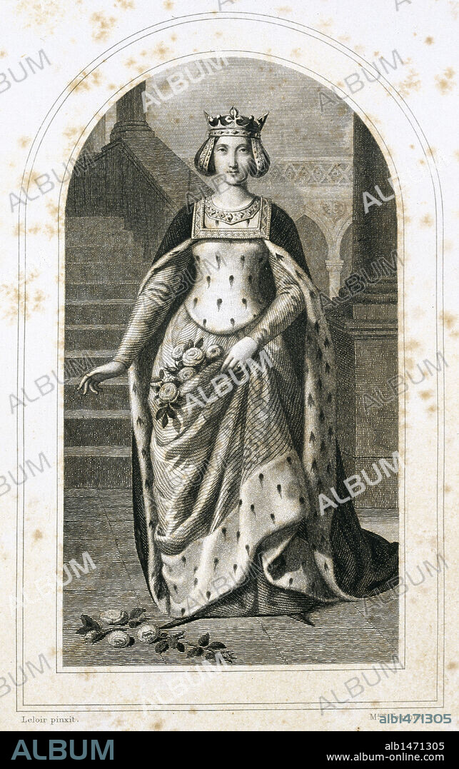 SANTA ISABEL DE PORTUGAL (1271-1336). Hija de Pedro III de Aragón y nieta de Jaime I el Conquistador. Fue reina de Portugal al contraer matrimonio con el monarca luso Dionisio. Siglos XIII-XIV. Grabado del siglo XIX.