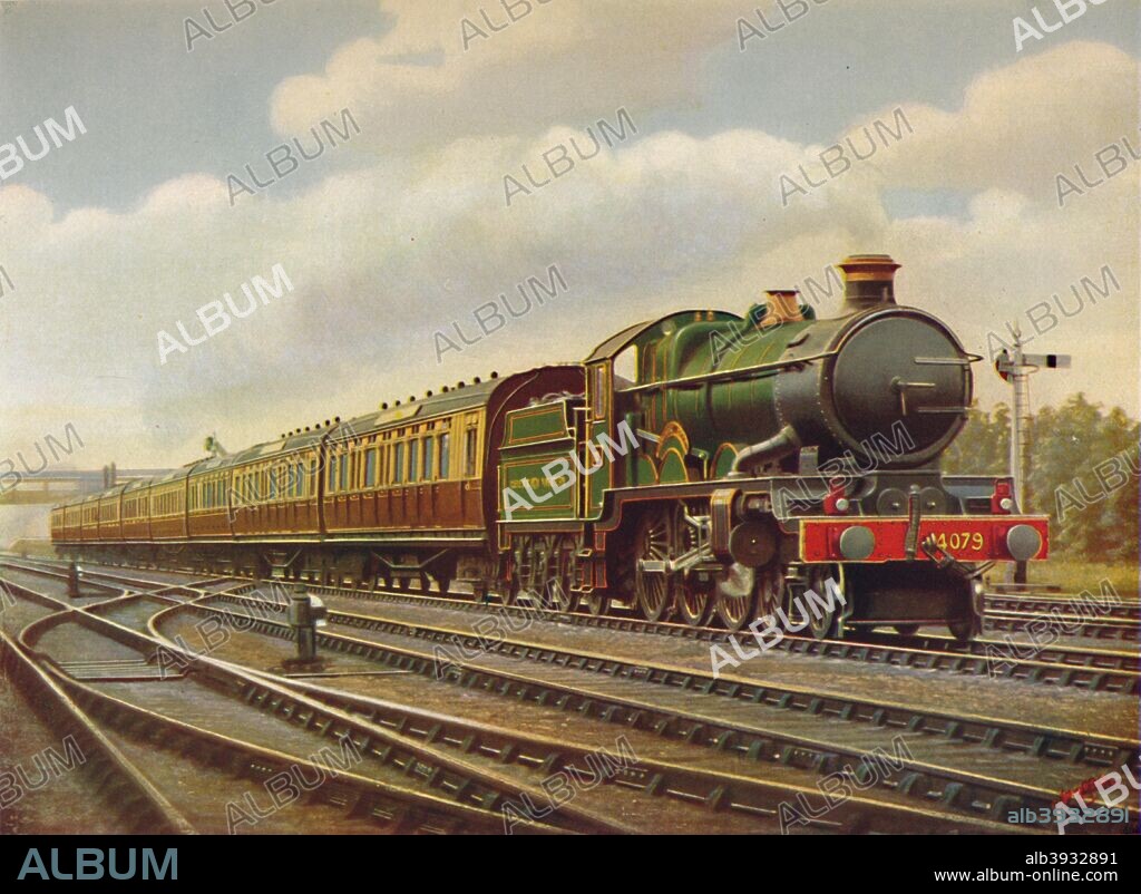 'G.W.R. Cornish Riviera Limited Express at Full Speed,- Engine Pendennis Castle., 1926. From My Railway Book, No. 40, by Cecil J. Allen. [John F. Shaw & Co., Ltd., London, 1926].