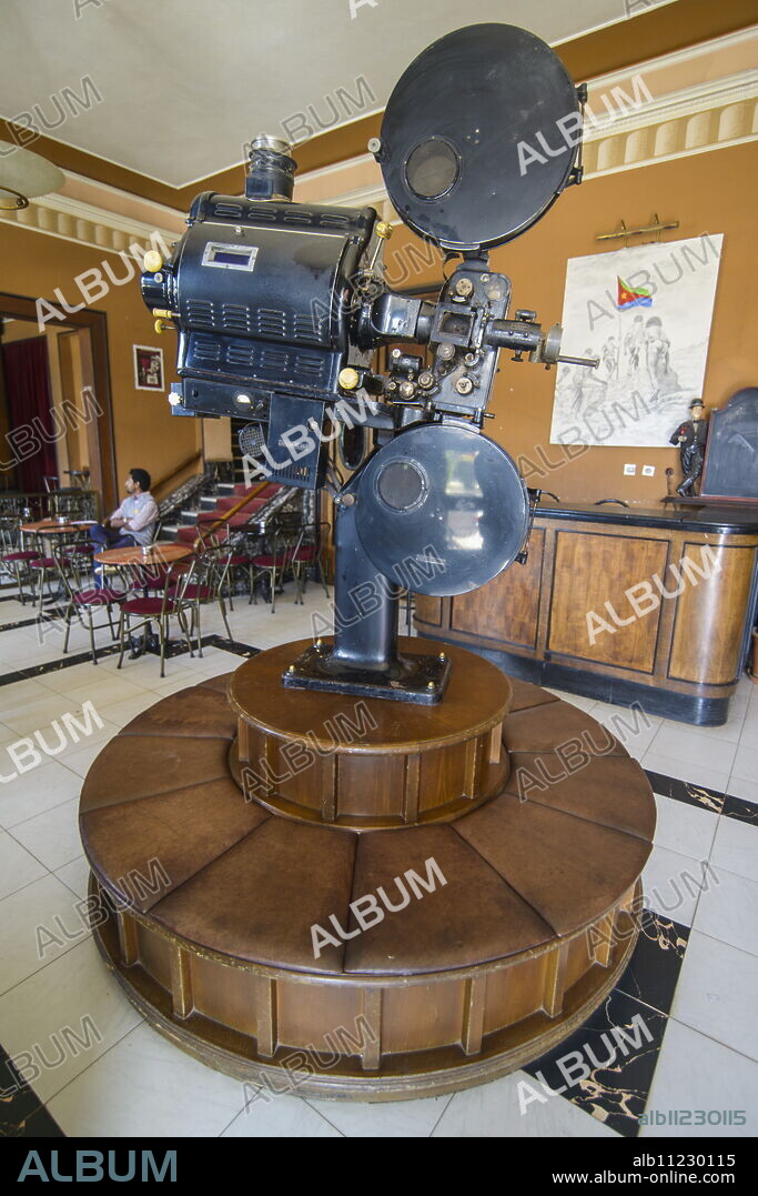 Old film projector, Italian cinema Roma, Asmara, capital of Eritrea, Africa.